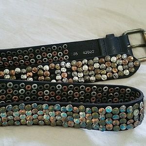 Black leather belt with metal studs